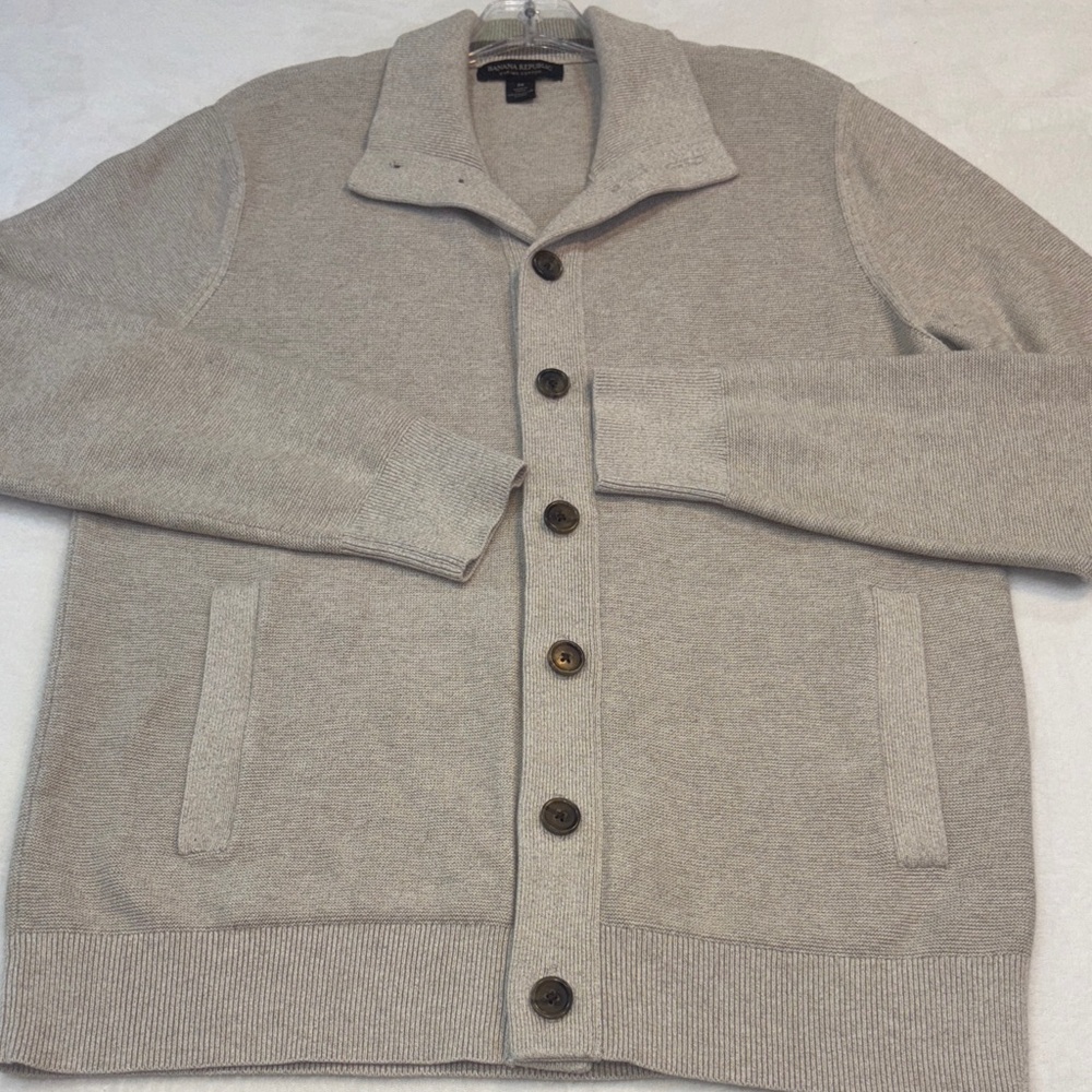 Banana Republic Tan Button-Up Crewneck Sweater